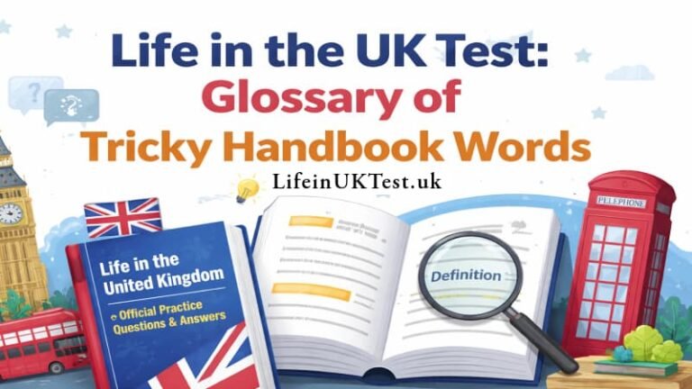 Life in the UK Test Glossary of Tricky Handbook Words 2026